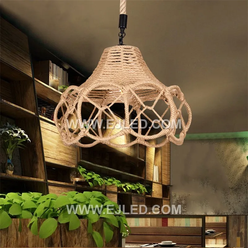 Rustic Hemp Rope Woven Pendant Lighting with Geometric Shape Mini Pendant Light for Barn Kitchen Island Cafe Bar RP0089