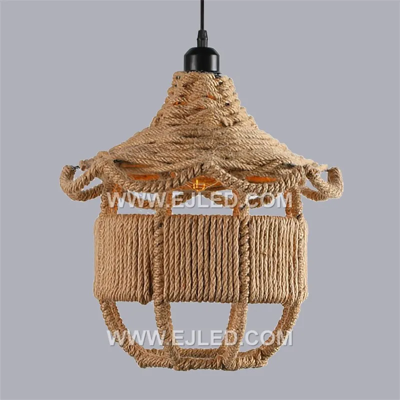 Factory Price Rustic Hemp Rope Woven Pendant Lighting with Hut Shape Mini Pendant Light for Barn Kitchen Island Cafe Bar RP0090