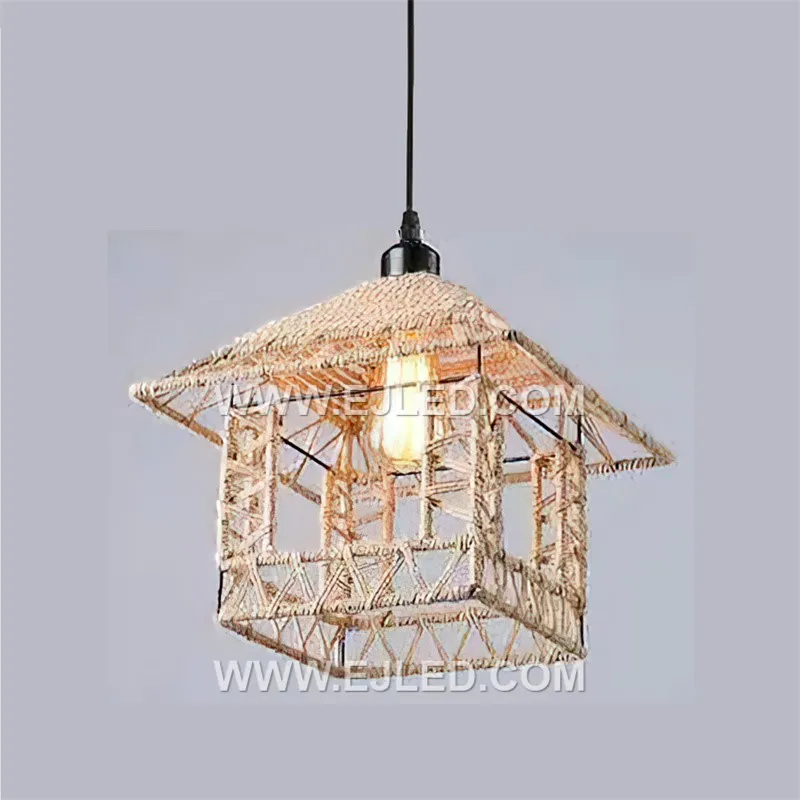 A hut-shaped pendant light, the RP0091 is intricately woven from natural rattan, creating a warm, diffused glow. Its compact design is ideal for intimate dining areas, kitchen islands, or cafes, adding a touch of rustic appeal. - view 3