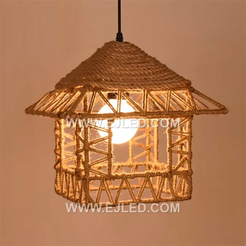 Hot Selling Rustic Hemp Rope Woven Pendant Lighting with Hut Shape Mini Pendant Light for Barn Kitchen Island Cafe RP0091