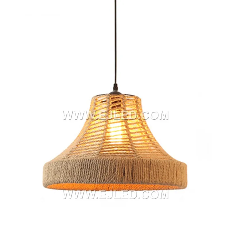 The RP0098 presents a wide, shallow rattan pendant with a uniform weave, ideal for broad ambient illumination over dining tables or large counters. Its open, flattened bell shape projects light generously across a space.