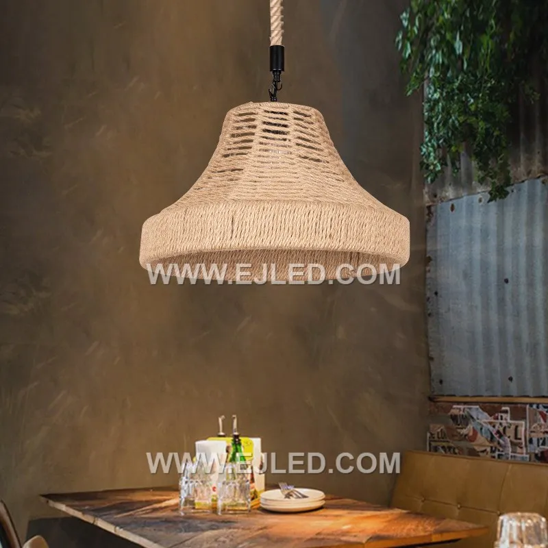 The RP0098 presents a wide, shallow rattan pendant with a uniform weave, ideal for broad ambient illumination over dining tables or large counters. Its open, flattened bell shape projects light generously across a space. - view 5