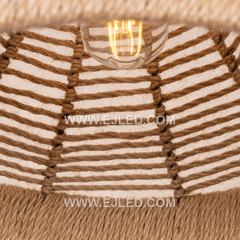 The RP0098 presents a wide, shallow rattan pendant with a uniform weave, ideal for broad ambient illumination over dining tables or large counters. Its open, flattened bell shape projects light generously across a space. - view 6