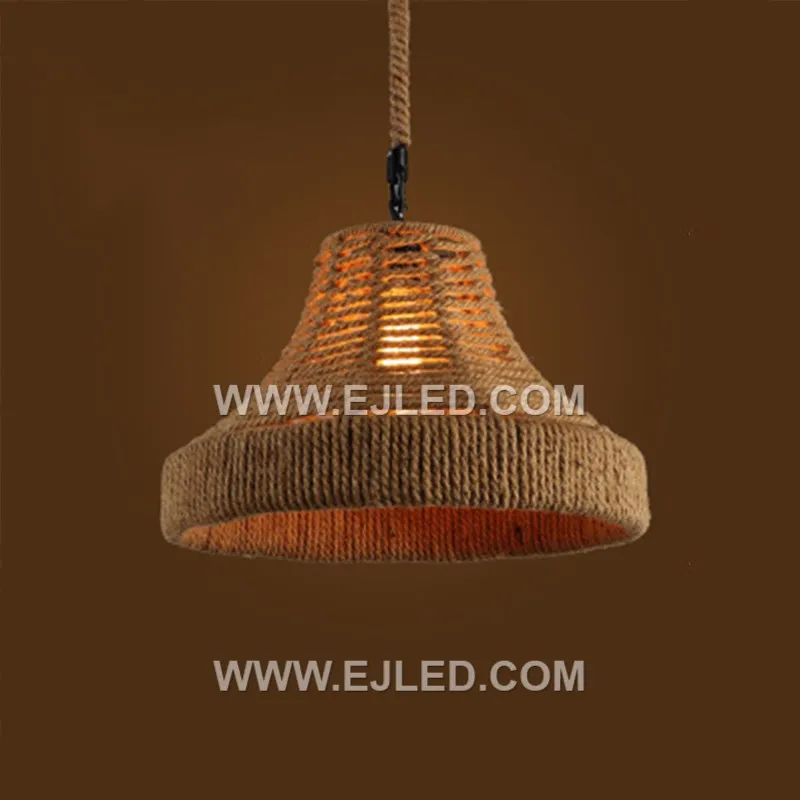 China Factory Hemp Rope Rattan Woven Pendant Lamp Natural Simple Hand Weaved Pendant Light Suspension Lamp for Farmhouse RP0098