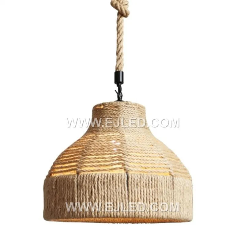 The RP0099 pendant offers a broad, shallow profile, making it suitable for rooms with lower ceilings or over wide surfaces like dining tables and kitchen islands. Its open, hand-woven shade projects diffuse ambient light downwards.