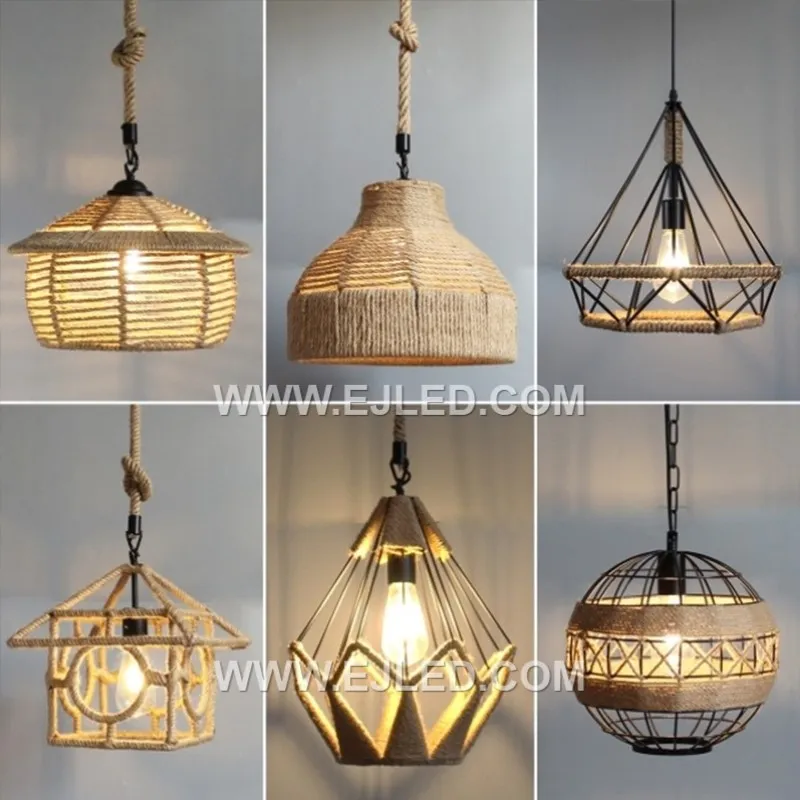 Coastal Beach Rope Rattan Woven Pendant Lamp Natural Simple Hand Weaved Pendant Light Suspension Lamp for Living Room RP0099
