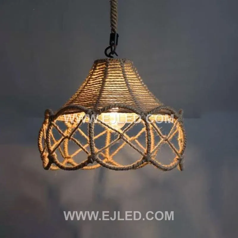 Cottage Style Black Cage Pendant Light Hemp Rope Iron Linear Down Type Mini Pendants Instant Lamps for Kitchen Island RP0103