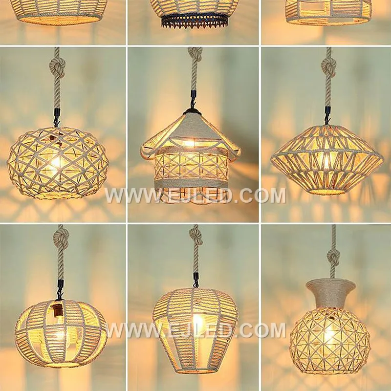 A bell-shaped pendant light, the RP0115 is woven from rattan, forming a shade that directs light downwards. Its design minimizes glare while providing a focused illumination, suitable for tasks or creating defined zones. - view 2