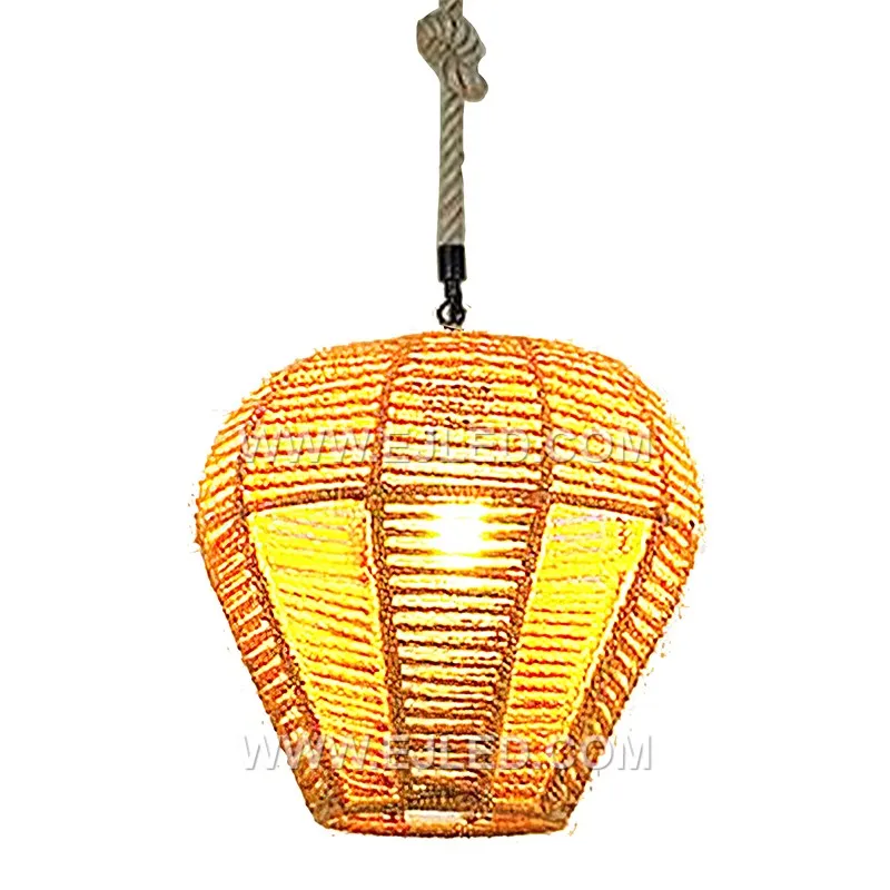 A bell-shaped pendant light, the RP0115 is woven from rattan, forming a shade that directs light downwards. Its design minimizes glare while providing a focused illumination, suitable for tasks or creating defined zones. - view 4