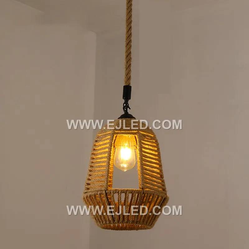 Basket Coastal Beach Rustic Rope Cage 1 Light Ceiling Pendant Chandelier Light Dome Shade Hanging Lamp for Farmhouse RP116