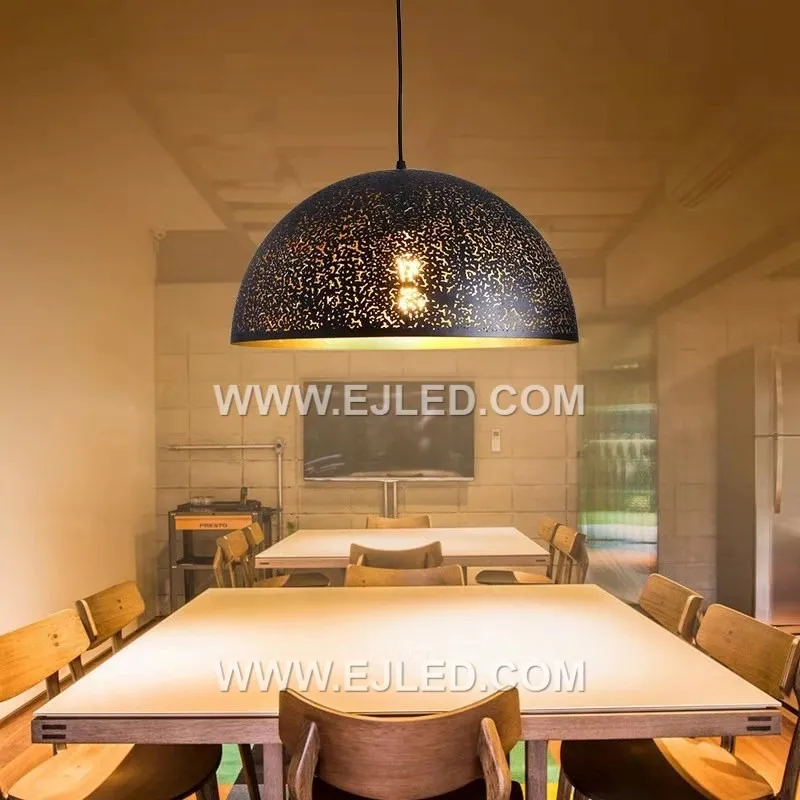 Crafted from durable iron, the MK0046 is a dome pendant with a dark finish. Its distinctive perforated shade creates a "starry sky" effect, casting a decorative pattern of light. - view 3