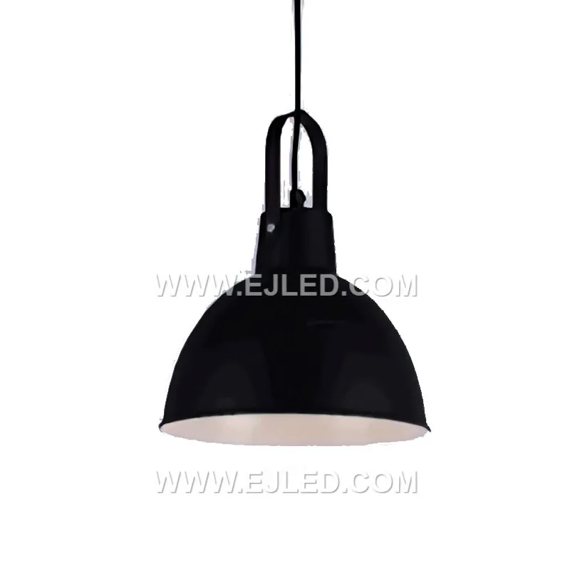 The MK0118 dome pendant light is distinguished by its uniform black matte finish on the steel exterior. Its contrasting smooth white interior effectively reflects light from a single lamp, providing clear downlighting. - view 4
