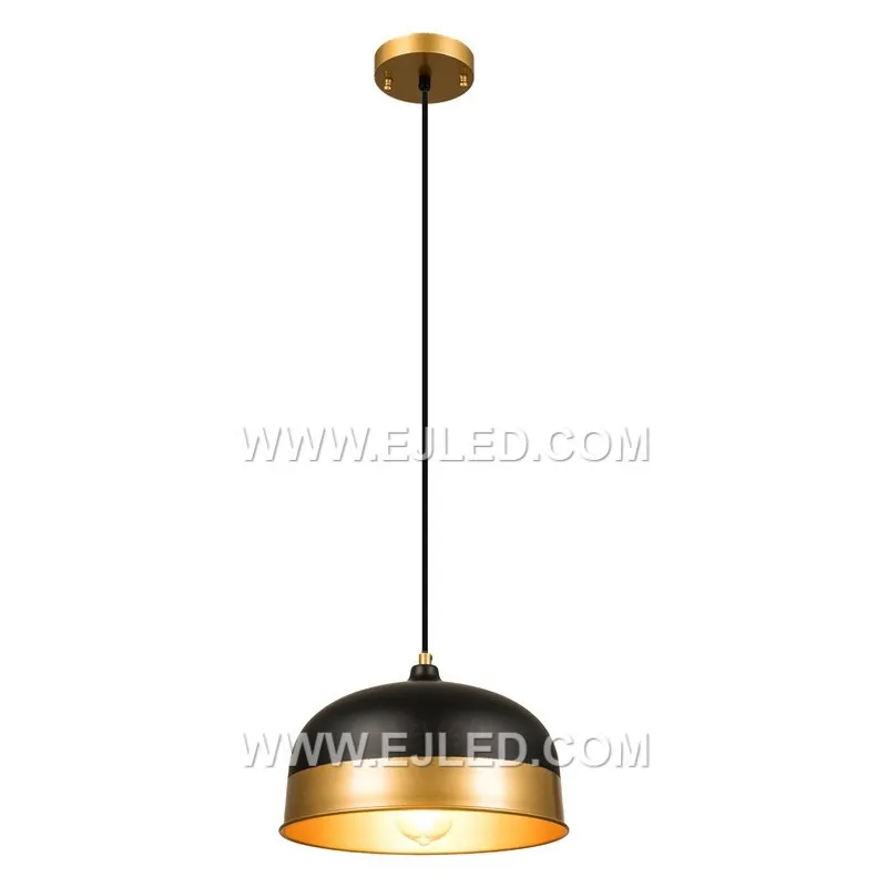 The MK0118 dome pendant light is distinguished by its uniform black matte finish on the steel exterior. Its contrasting smooth white interior effectively reflects light from a single lamp, providing clear downlighting. - view 5