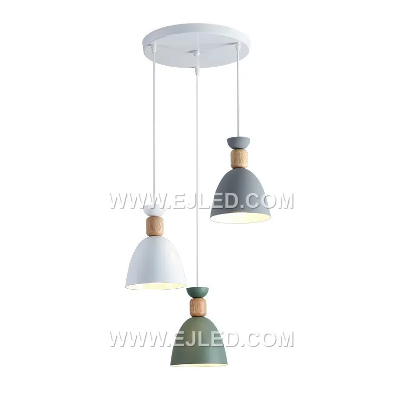 This MK0120 spider-style pendant features three arms, each terminating in a small, inverted dome shade. Constructed from iron with a black finish, it provides directional illumination from three separate lamps, making it suitable for larger spaces. - view 3