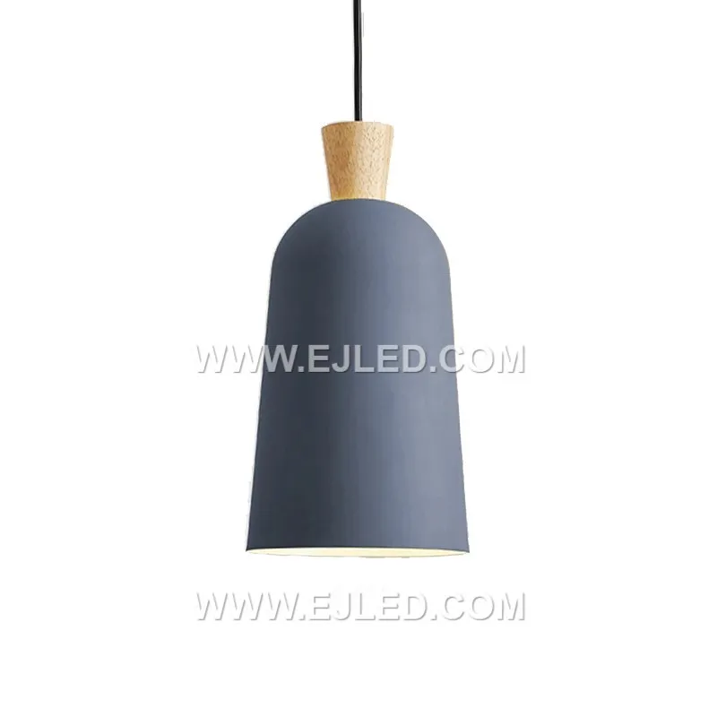The MK0122 is a small, bell-shaped pendant light crafted from natural wood, featuring a light finish and visible grain. It provides focused downlighting from a single lamp, ideal for intimate settings or task illumination. - view 5