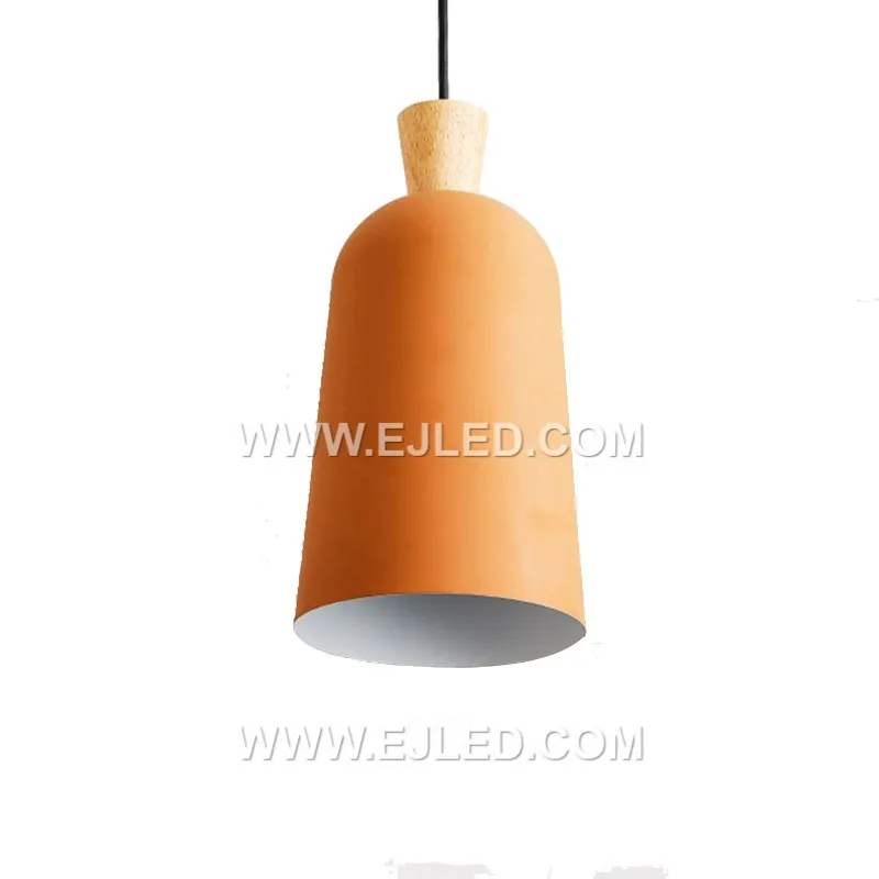 The MK0122 is a small, bell-shaped pendant light crafted from natural wood, featuring a light finish and visible grain. It provides focused downlighting from a single lamp, ideal for intimate settings or task illumination. - view 6