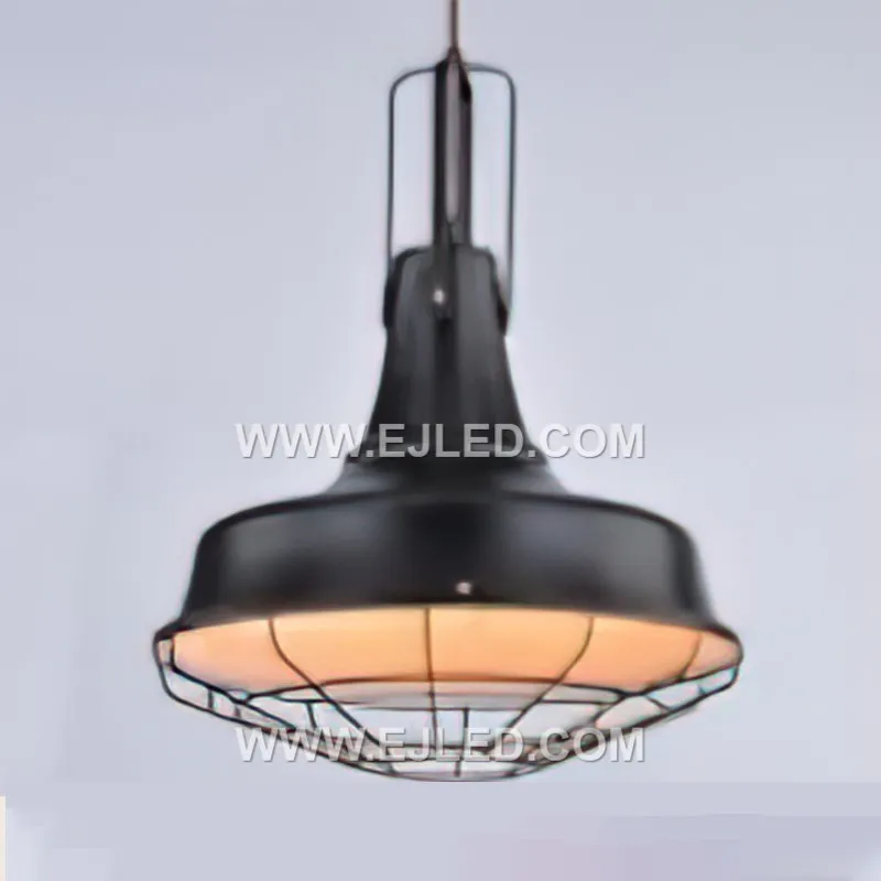 Steel construction forms this barn pendant, featuring a deep dome shade that directs light downward and a wire cage to diffuse bulb glare. The white interior finish maximizes light output for a single bulb.