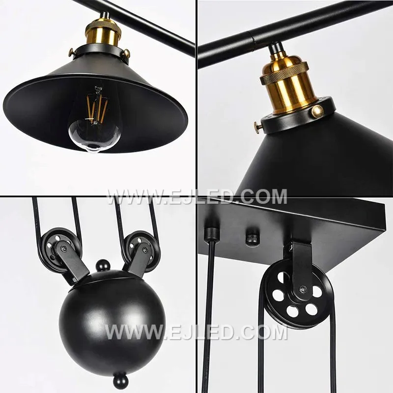 This linear chandelier, featuring three bowl-shaped iron shades, is proportioned for longer dining tables or large kitchen islands. Its extended form provides balanced illumination across expansive surfaces in a room. - view 5