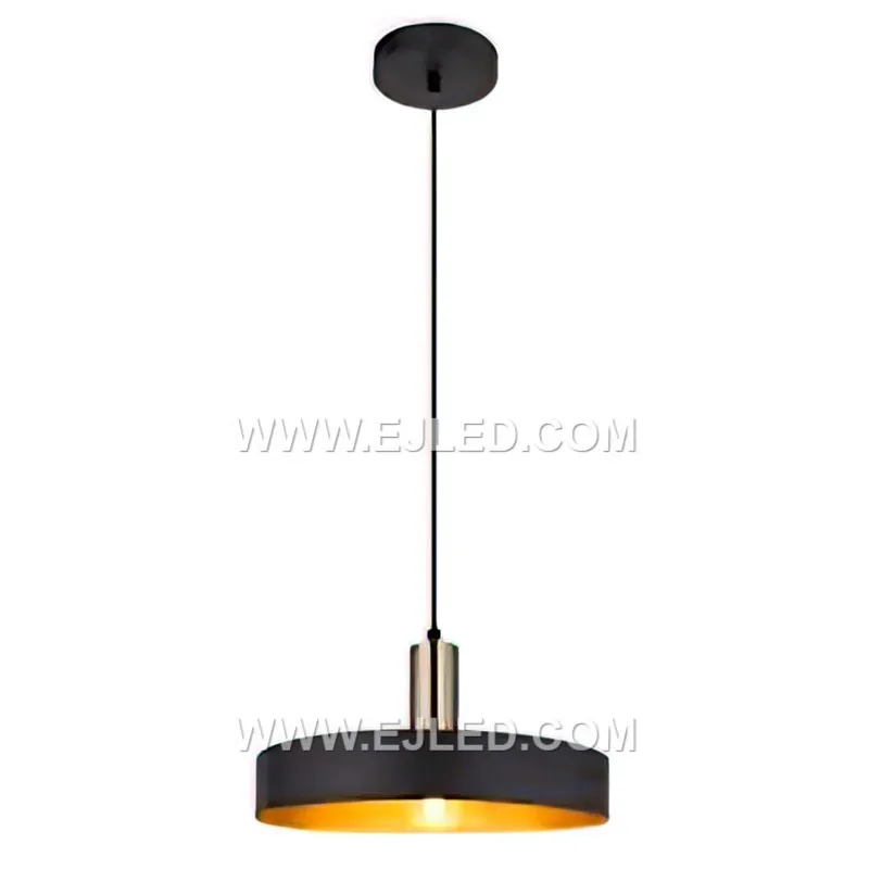 Black And Golden Chandelier Round Lampshade With Matte Steel Finish Pendant Light For Hotel MK0144