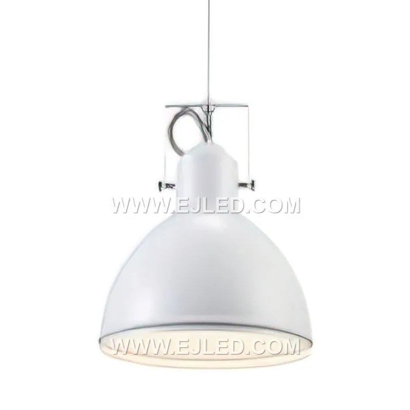 Finished in a clean matte white, the MK0149 is an aluminum dome pendant light with a wide, open shade designed for broad illumination. Its classic form suits various indoor settings.