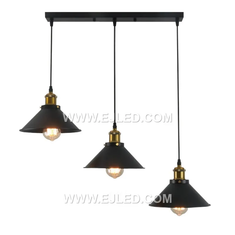 The MK0154 is a striking triple-lamp pendant, featuring a wide aluminum dome in an antique brass finish. It provides broad, even illumination downwards, ideal for spaces requiring ample task or ambient light.