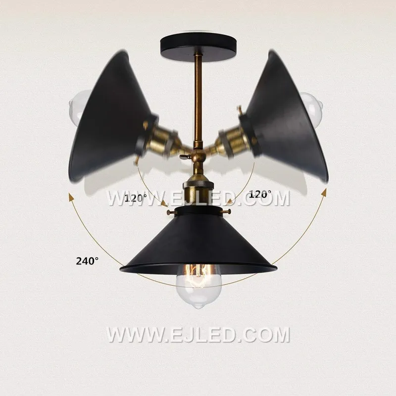The MK0154 is a striking triple-lamp pendant, featuring a wide aluminum dome in an antique brass finish. It provides broad, even illumination downwards, ideal for spaces requiring ample task or ambient light. - view 4