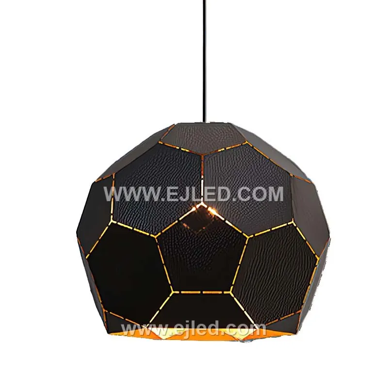 The BS0223 pendant features a black metal sphere with an open vertical bar cage surrounding a clear glass globe. This design provides both functional light and visual interest, suitable for modern dining areas or hotel corridors.