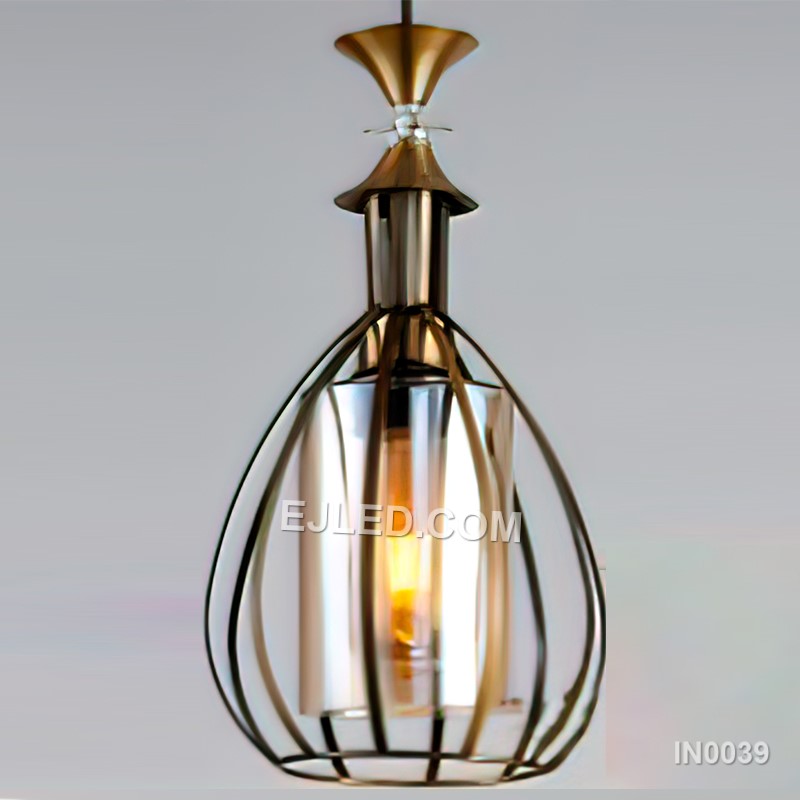 Gold Pendant Light Iron Retro Vintage Lighting Metal Gourd Cage Lampshade with E27 Base Electroplate Decor Light for Hotel IN0039