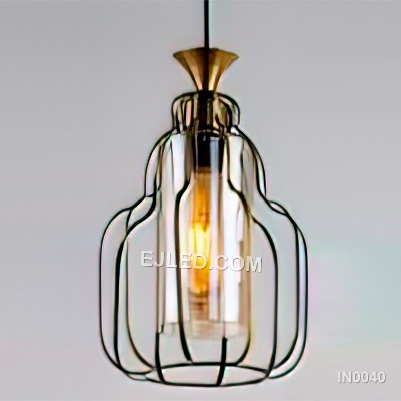 Island Pendant Light Iron Vintage Lighting Metal Wire Cage Lampshade with E26 Base Electroplate Decor Light for Hotel IN0040