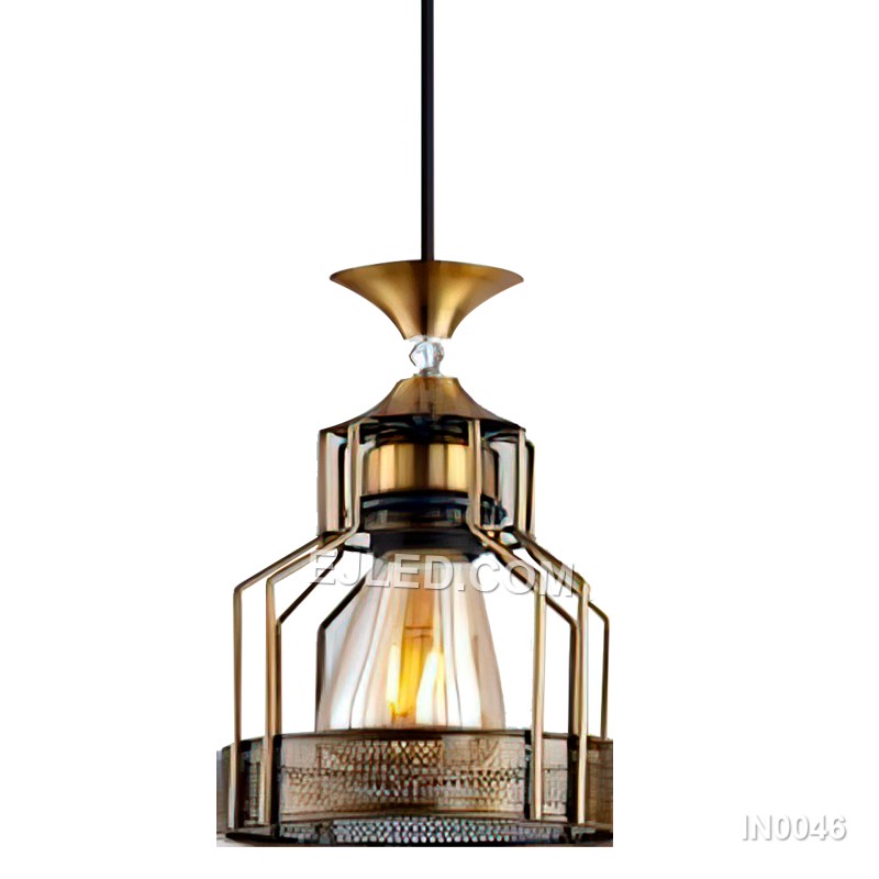 Metal Cage Gold Industrial Pendant Light Fixture Rustic Vintage Modern Ceiling Chandelier for Kitchen Island Hotel IN0046