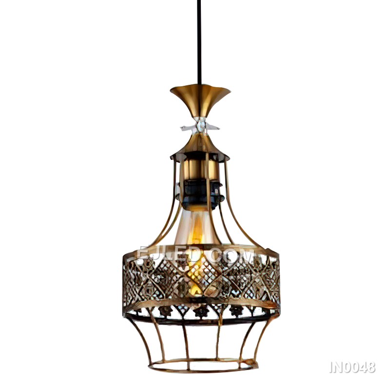 Modern Gold Pendant Light Gourd Metal Cage Shade Vintage Retro Style Hanging Lighting for Hotel Kitchen Island IN0048