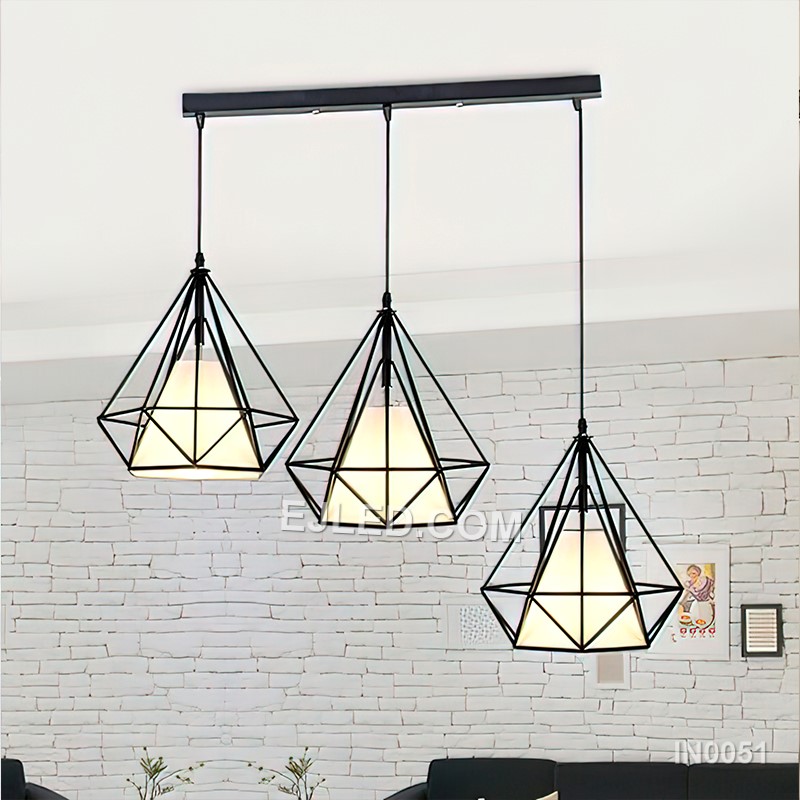 Diamond Pendant Lights Fixture with Glass Lampshade 3-Lights Led Lighting Black and Gold color for Kitchen Island IN0051