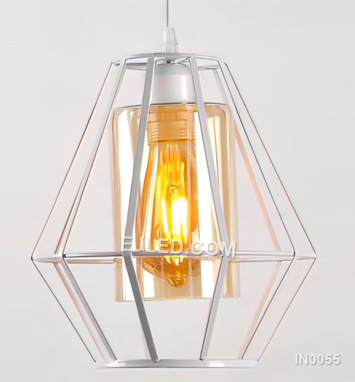 Lamp Fixture Iron Pendant Lights Vintage Retro White Electroplate Decor Wire Metal Lampshade 1-Light for Kitchen Island IN0055