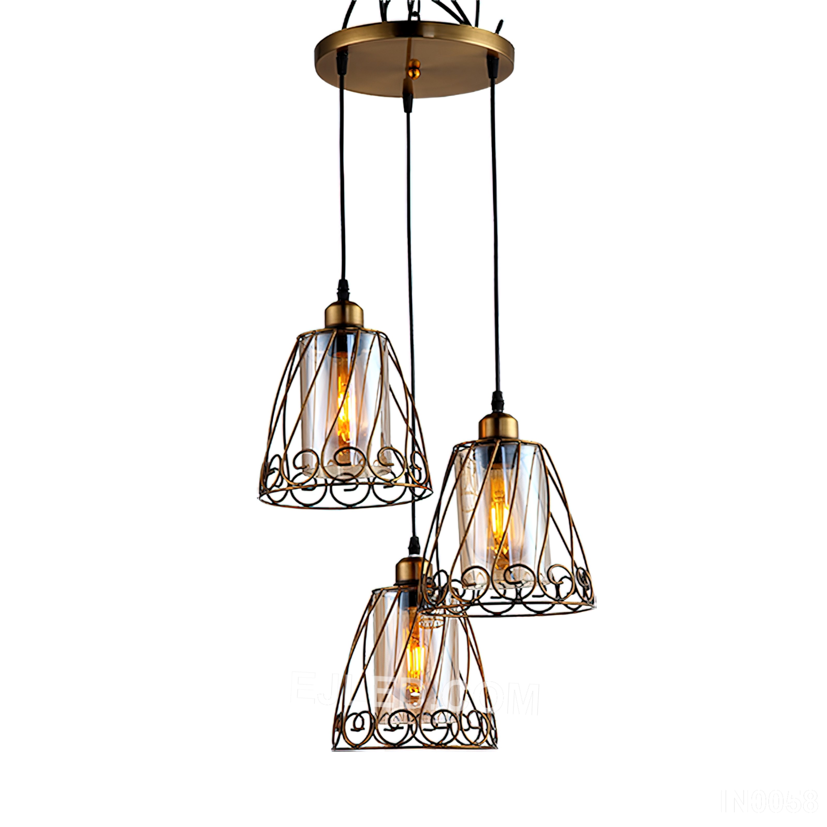 Light Fixtures Haning Lights 3-Light with Glass Shade Electroplate Gold Cage Lamps Home Decor Light for Hotel Bar IN0058