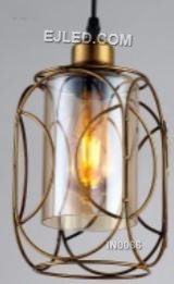 Electrical Lights Gold Pendant Light Cluster Wire Cage And Clear Glass Lampshade Lighting Fixture 1-Light for Kitchen IN0066