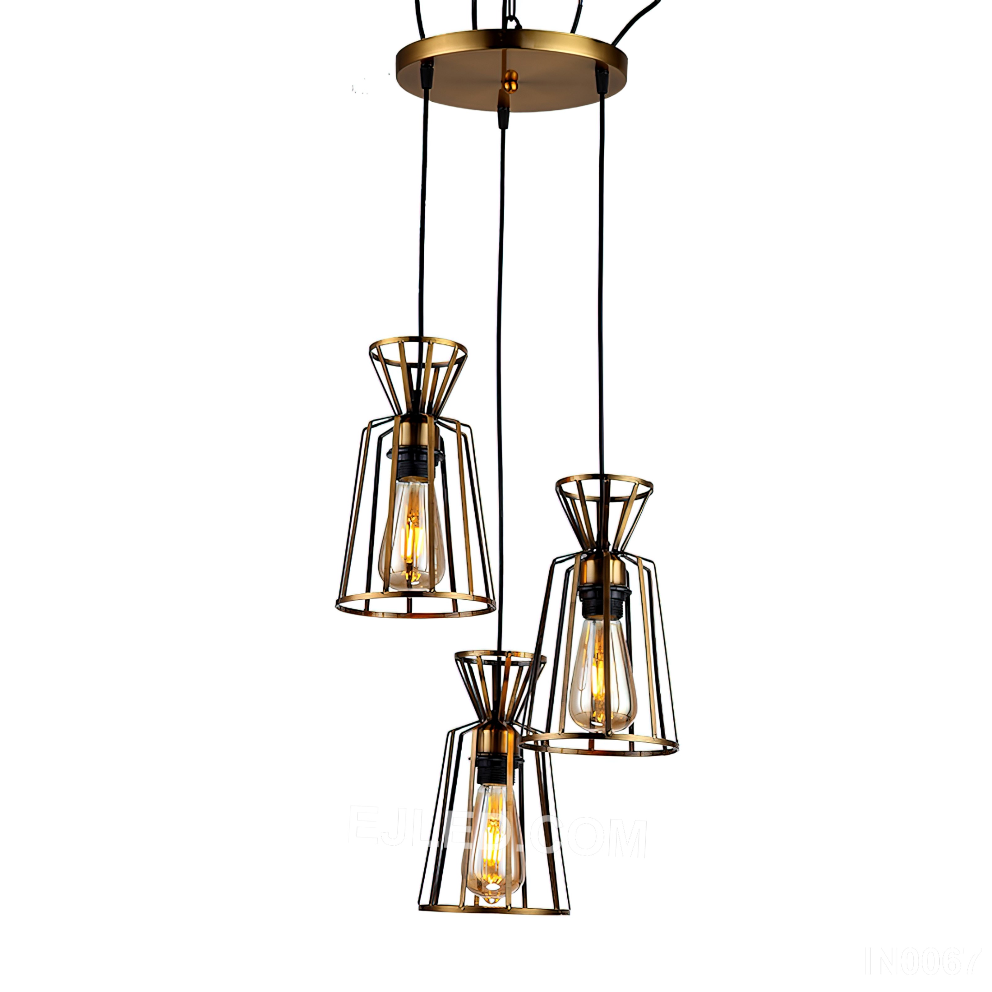 Gold Finish with Clear Glass Lighting 3-Lights Industrial Pendant Light Electrical Lamp for Kitchen Living Room IN0067