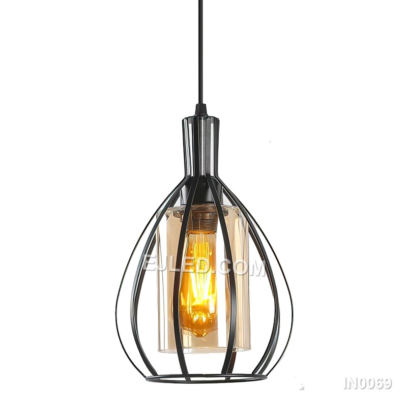 Decor Light Black Iron Pendant Lights with Glass Shade Chandelier Ceiling Room Light Fixtures for Kitchen Island IN0069