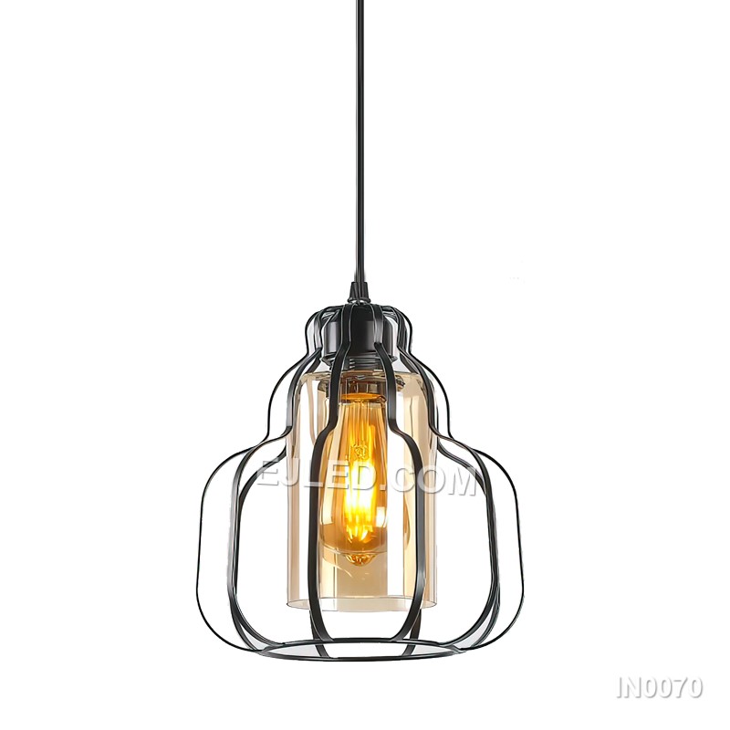Lustre Black Pendant Lights with Clear Glass Lampshade E26 E27 Holder for Home Decor Kitchen Island 1-Light IN0070