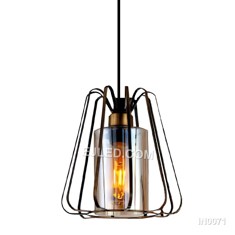 Industrial Cage One-Light Pendant Light with Clear Glass shade Light Fixtures Retro style for Hotel Kitchen IN0071