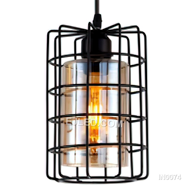Light Fixtures Cylinder Lampshade with Glass Iron Pendant Lights Modern Hanging Lights for Kitchen Island Counter IN0074