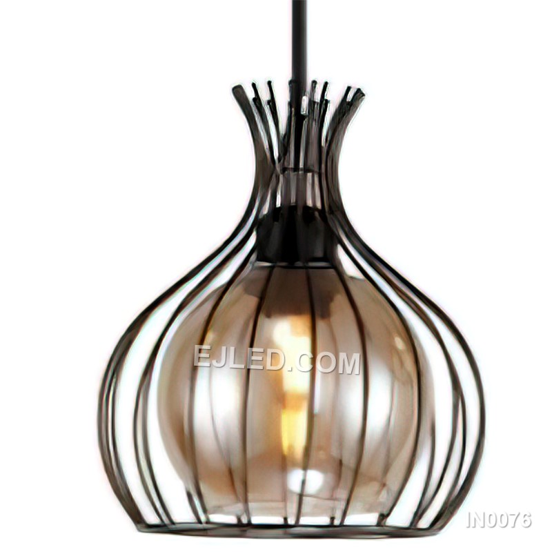 Fancy Lights Black Pendant Lights with Glass Ball Shade Cone Metal Cage Modern Lustre Light Fixtures for Home IN0076