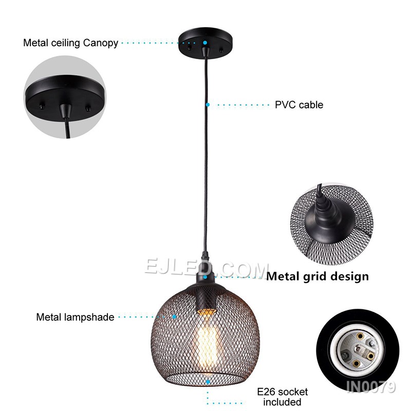 Metal Grid Design Pendant Lights with Metal Lampshade And E26 Socket 1M Cable Metal Ceiling Canopy for Dining IN0079