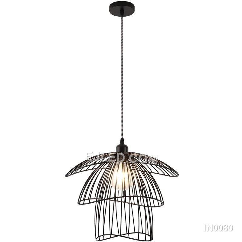 Black Pendant Lights Three Layer Petals Wire Lampshade with E27 Socket Lighting Fixtures for Home Decor Foyer IN0080