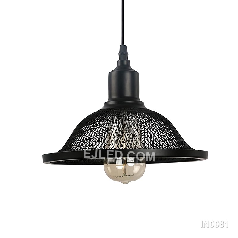 Black iron forms the clean, simple bell shape of the IN0081 pendant light, providing downward-directed illumination from a single exposed lamp. Its moderate size makes it suitable for individual accent lighting or multiple installations.