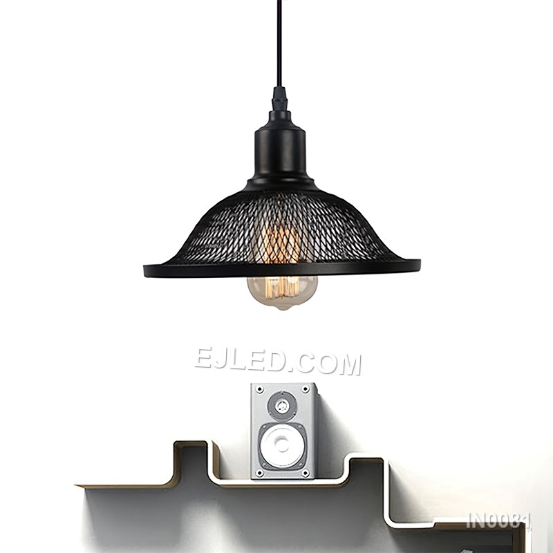 Black iron forms the clean, simple bell shape of the IN0081 pendant light, providing downward-directed illumination from a single exposed lamp. Its moderate size makes it suitable for individual accent lighting or multiple installations. - view 2