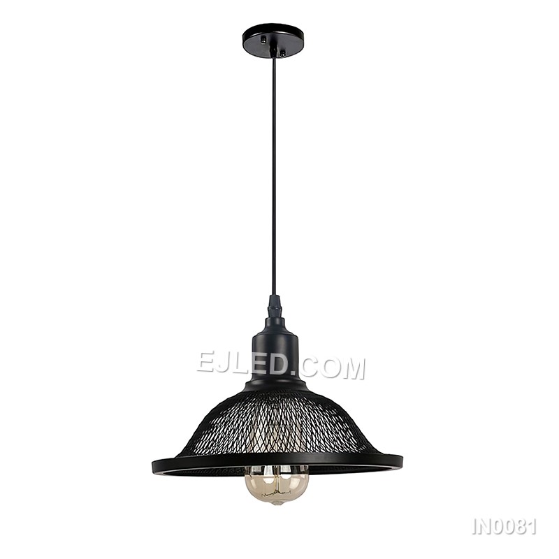 Black iron forms the clean, simple bell shape of the IN0081 pendant light, providing downward-directed illumination from a single exposed lamp. Its moderate size makes it suitable for individual accent lighting or multiple installations. - view 3