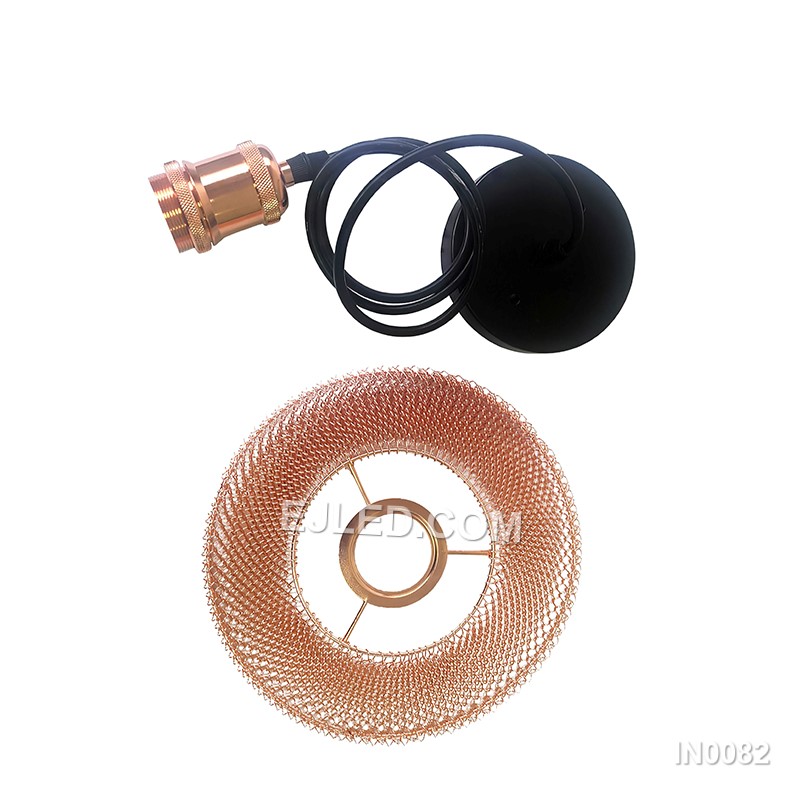 The IN0082 pendant light is constructed from copper, featuring a conical shade with an articulated, foldable design. It has a black exterior finish and a warm gold-toned interior, directing light downwards. - view 3