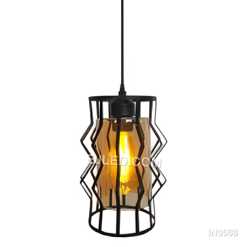 Chandeler Modern Pendant Light Black Bar Light with Glass Shade Iron Hanging Lamp for Foyer Kitchen Island IN0088