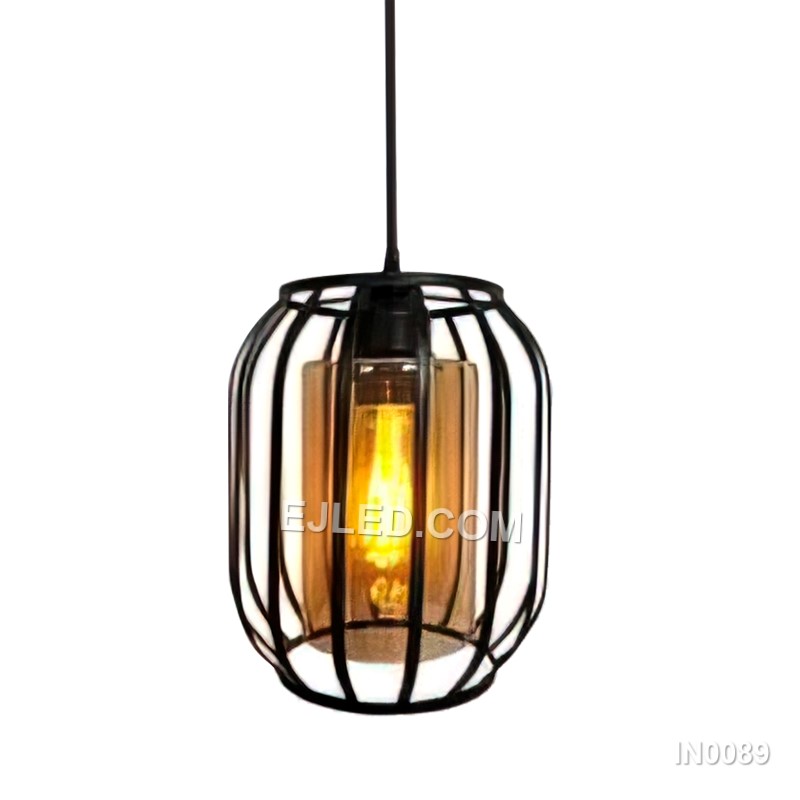 Kitchen Light Long Basket with Clear Glass Lampshade Industrial Black Lighting Indoor Lamp For Foyer House IN0089
