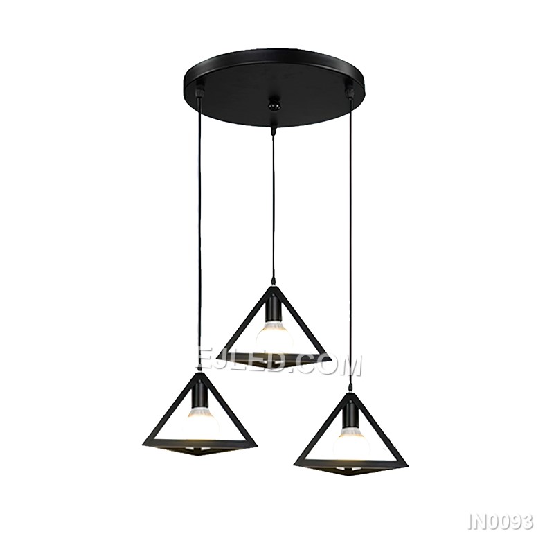 This single pendant light features a striking pyramid-shaped shade, crafted from black-finished metal with opaque sides that direct light downwards. It provides focused illumination for task areas.